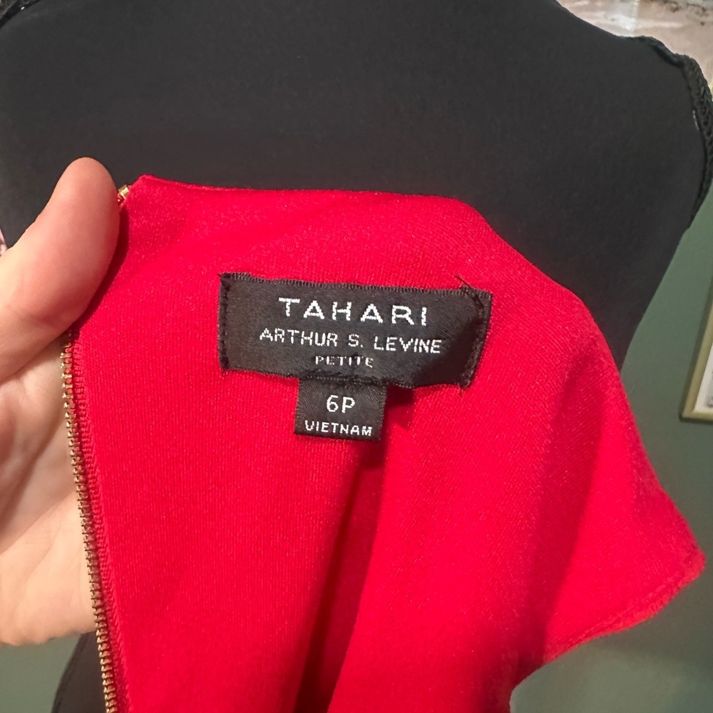 SOLD Tahari Red Asymmetrical Ruched Sheath Dress 6P - Picture 7 of 7
